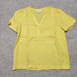 Charter Club Luxury Linen Top Women's Short Sleeve V-Neck Yellow Size S‎
